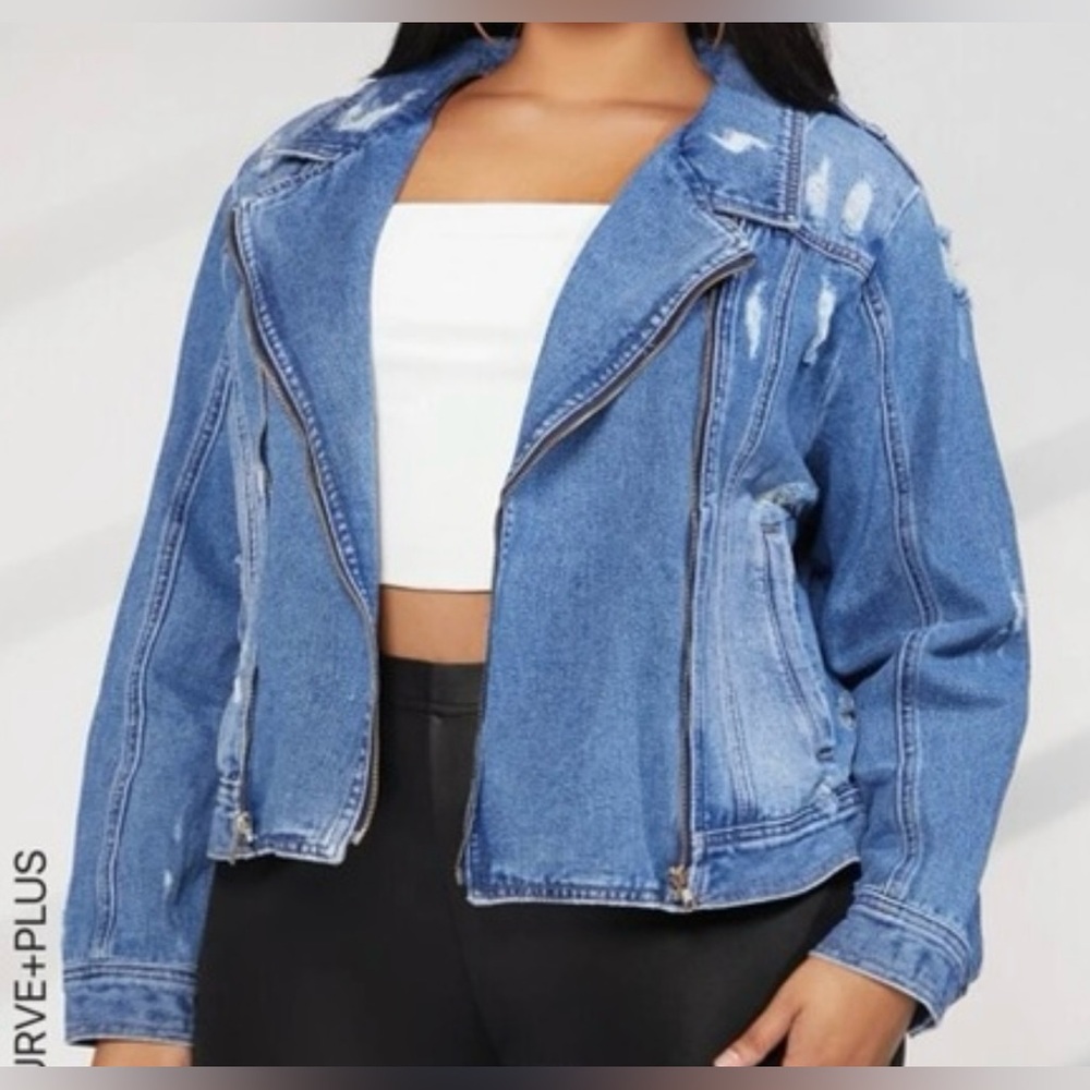 ✨NEW✨ 4xl Asymmetric Distressed Zip Up Jean jacket
